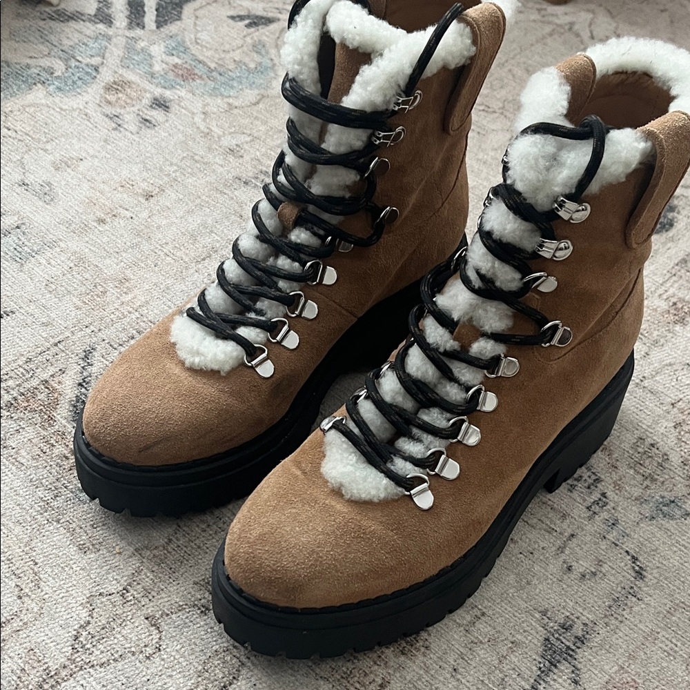 Women's Marc Fisher Brand New Tan Suede Ankle Boots with Faux Fur Lining 8 - Picture 4 of 6